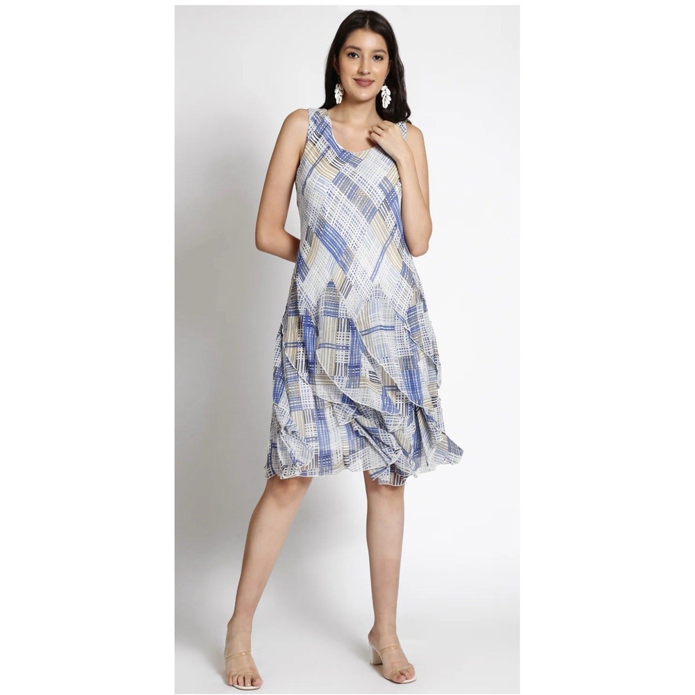 Signature‎ by Robbie Bee Women's 14W Chiffon A-Line Dress Blue Multi Check out